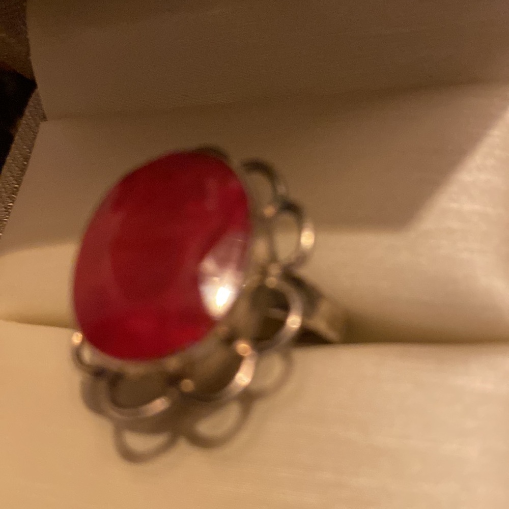 Ruby Ring Silver Flower Large Facets - image 8